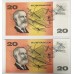 AUSTRALIA 1991 . TWENTY 20 DOLLAR BANKNOTES . FRASER/COLE . CONSECUTIVE TEN